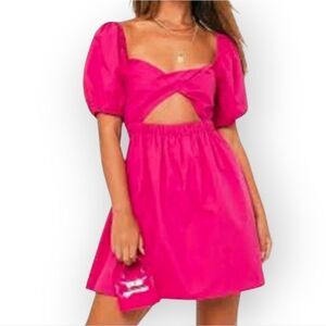 Le Lis Pink Twist Dress Hibiscus Mini Dress Open Back Poplin Cotton NEW